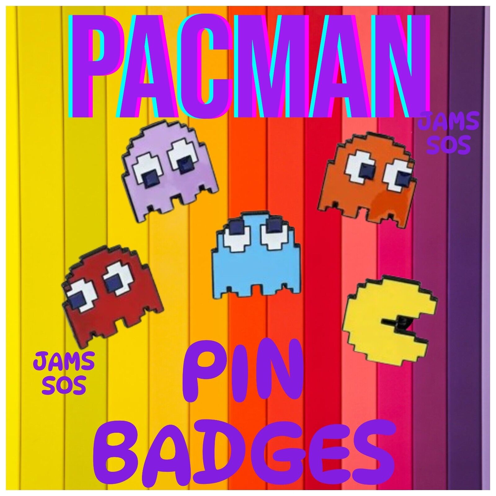 PACMAN Enamel Pin Badge GHOST BANDI NINTENDO GAME GAMING PAC MAN BLUE YELLOW
