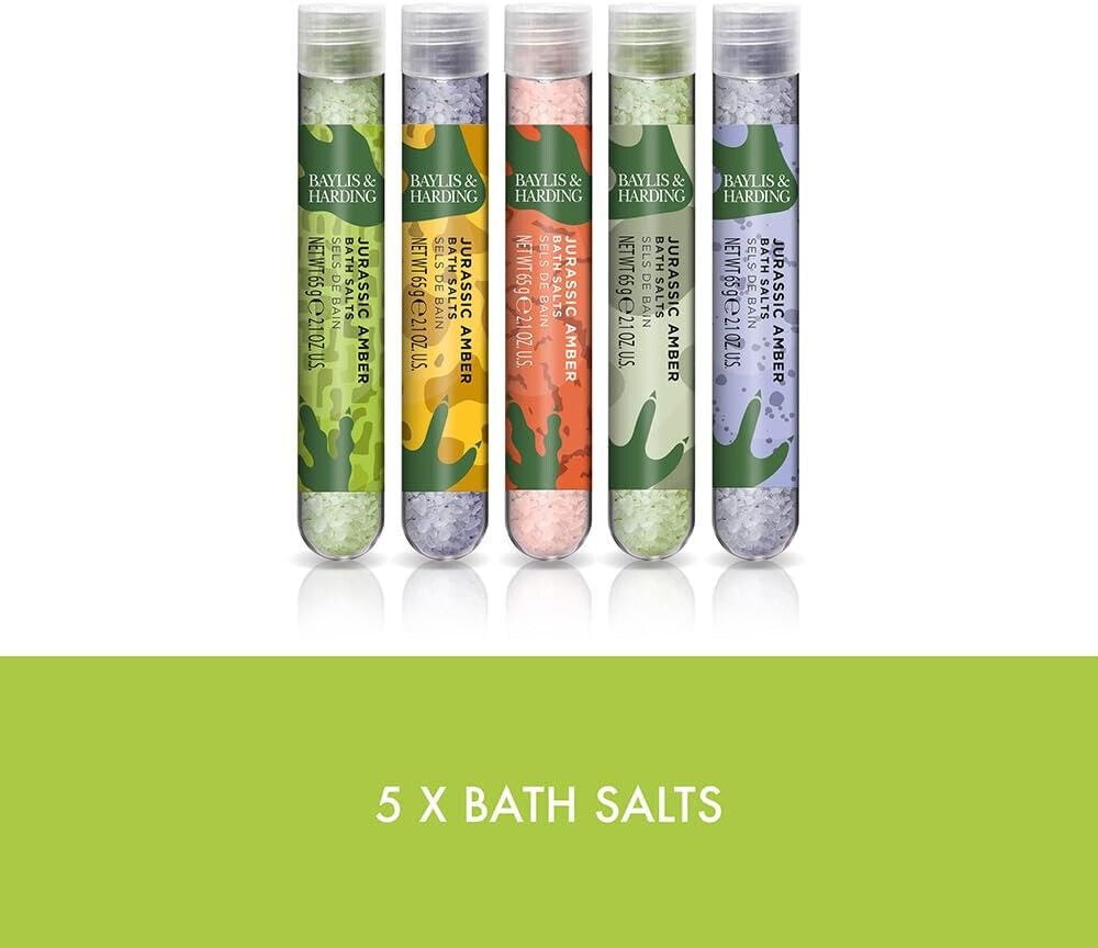 Baylis & Harding Dinosaur 5 Test Tube Bath Salts Gift Set Vegan Friendly KIDS
