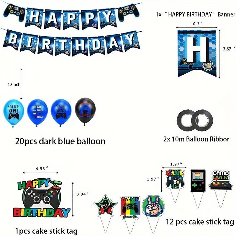 Gaming Birthday Party Decorations Balloons Fun Blue Game Gamepad