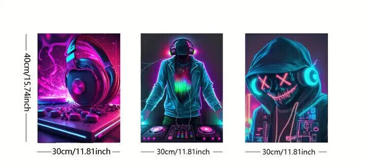 MUSIC Gamer Canvas Art Pictures Large VIRTUAL PC NEON DJ DECKS HEADPHONES PS5