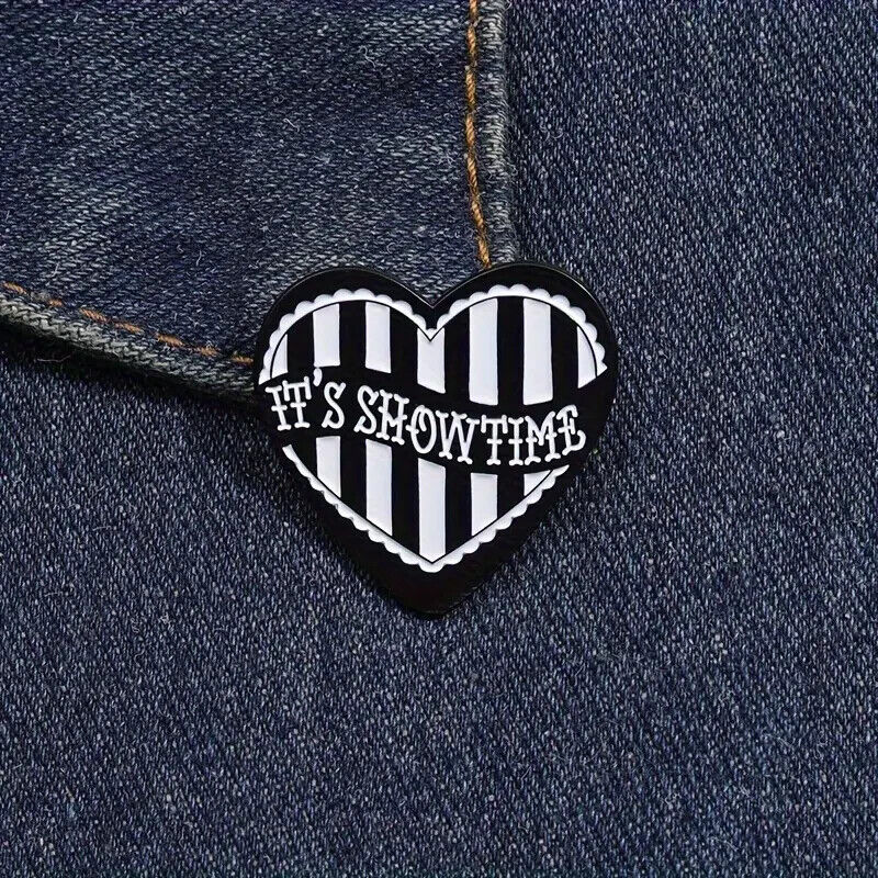 ITS SHOWTIME BEETLEJUICE HEART Pin Badge Enamel Brooch STRIPED STRIPEY