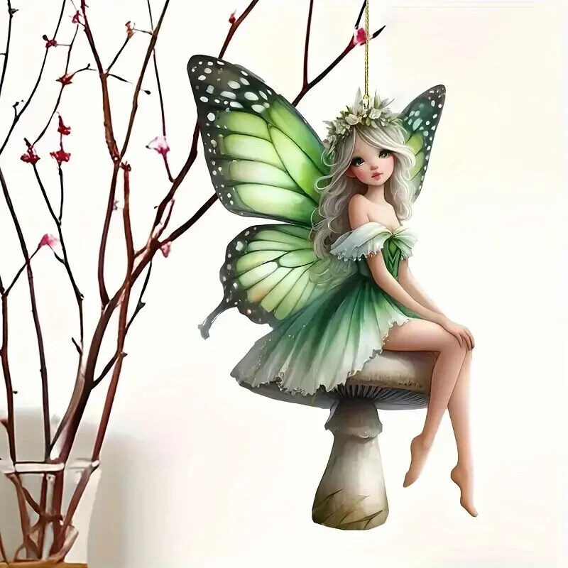 FAIRY ELF Wings GREEN Acrylic Pendant KEYRING Ornament CHRISTMAS GIFT FLOWER