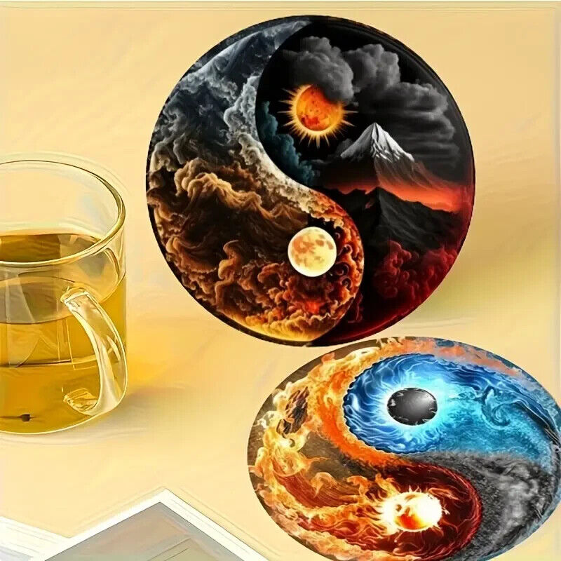 MYSTICAL 6 Set Chinese Yin Yang Philosophy Coasters Drinks Coaster Gift FIRE