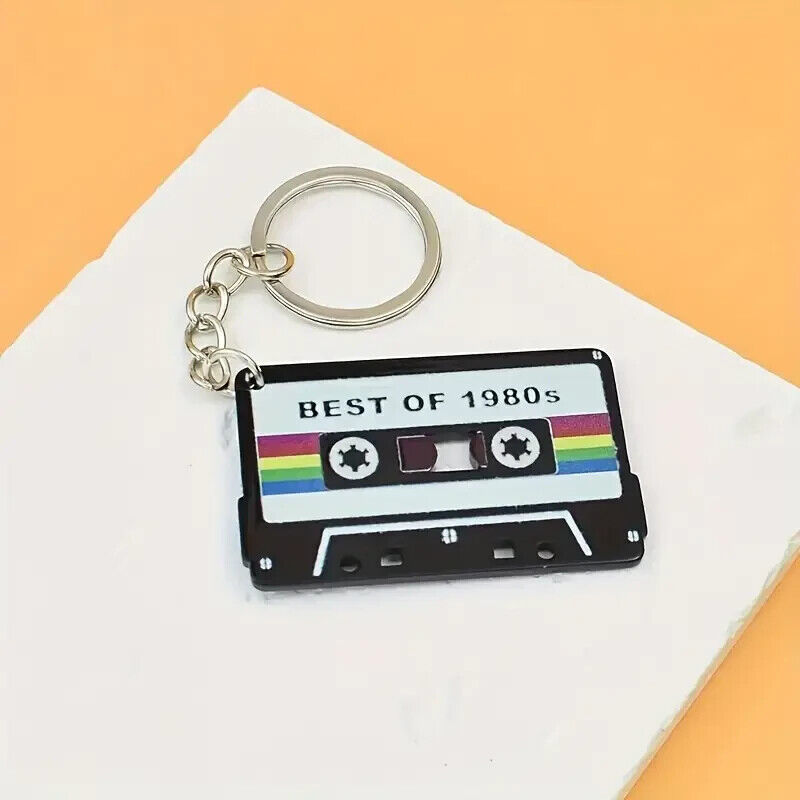 BEST OF 1980S Cassette Tape Key Chain Green Blue  Retro 80s Funky Gift Teen