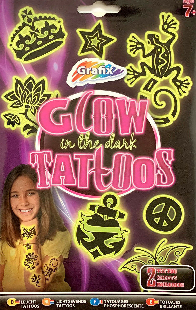 Grafix Glow In The Dark Tattoos Girls Gift Temporary Tattoo Designs Party