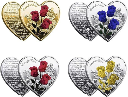 Love Heart shaped Rose Coin with 52 Languages of Affection Commemorative GIFT