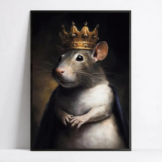 Happy  Pet Rat In Golden Crown Watercolour Art MOUSE Print Canvas KING 30X42