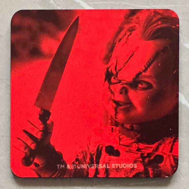 CHUCKY TIFFANY GLEN Childs Play Neoprene Coaster Man Bar Horror Movie Chucky