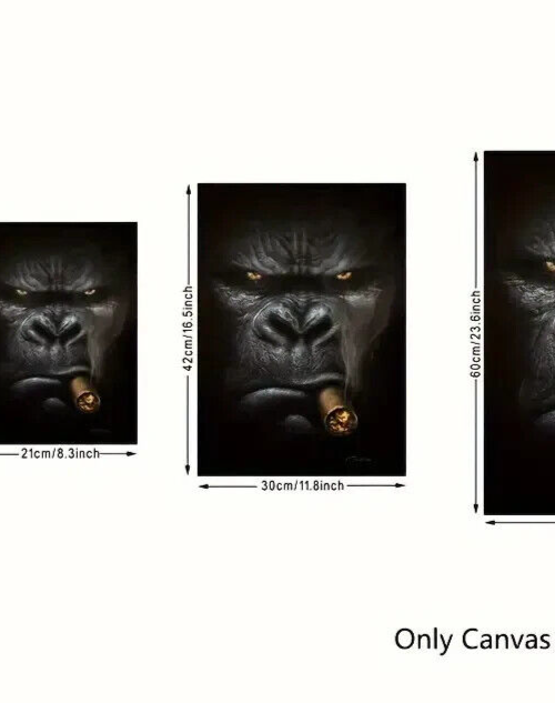 Large BLACK GORILLA CIGAR Picture Canvas Wall Art GOTHIC HORROR MAD EVIL MIST