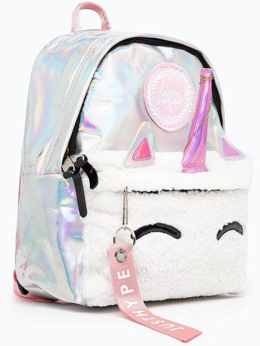 Hype Pink Holographic Unicorn Horn Pocket Crest Mini Backpack Fairy Purple Eyes