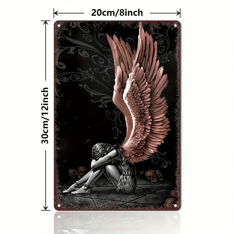 ANGEL OF SORROW TIN SIGN WALL DECOR FANTASY FAIRYTALE GOTHIC ART WINGS BRONZE