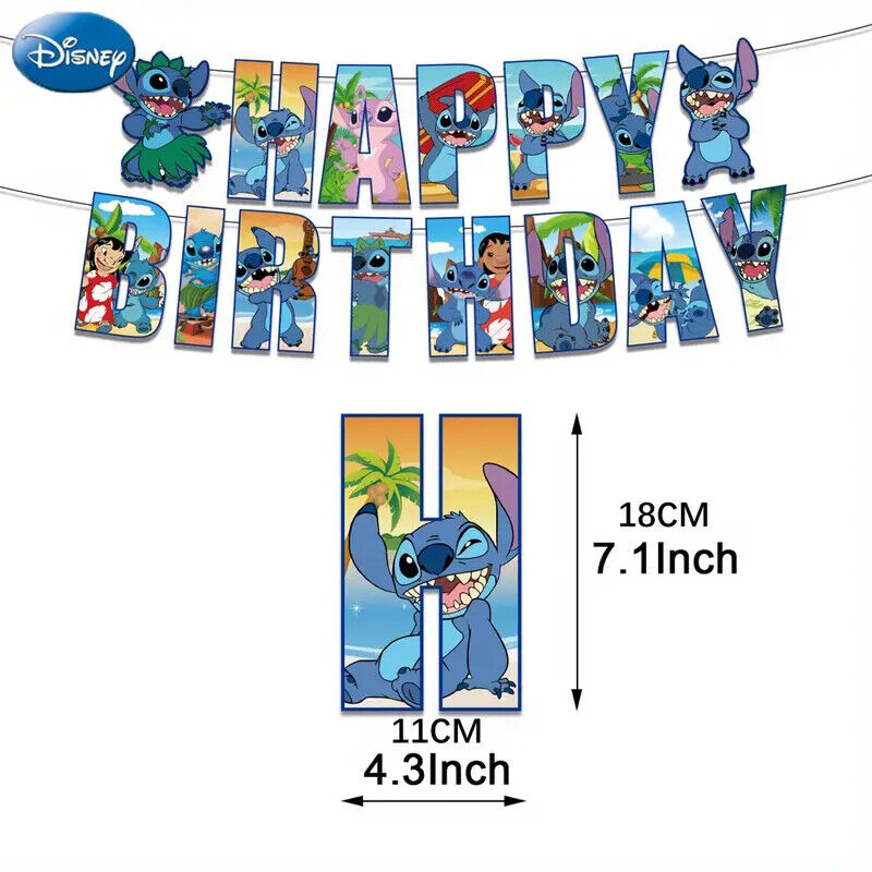 DISNEY LILO &STITCH Party Decorations Balloons Birthday Kid Banner Cake Toppers