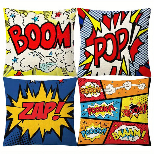 3d Cotton Linen Throw Pillow Case Cushion Cover Home Decor BANG POP BOOM ZAP POW