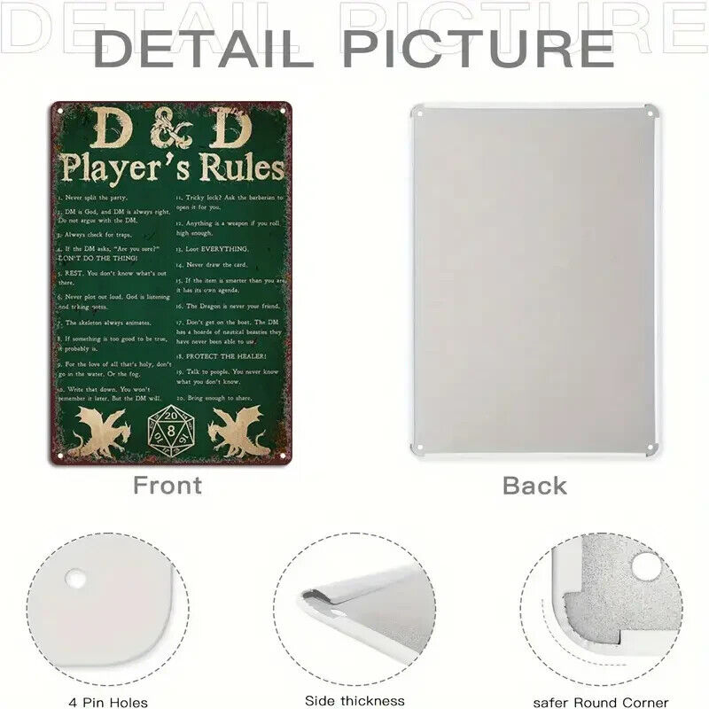 D&D DND dungeons and dragons Tin Sign Supernatural Mystic PLAYERS RULE BOOK