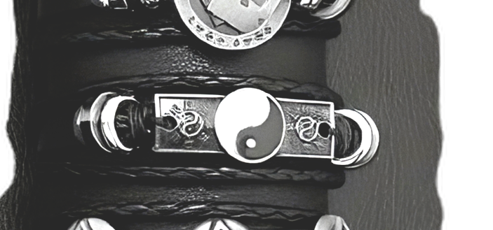Halloween Black Leather Skull Feather Bracelet for Men Women Punk Rock 8 Styles