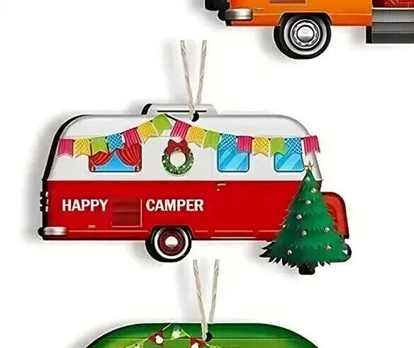 CAMPER TREE DECORATION Santa Snowman Caravan Wooden Christmas TRAVEL XMAS FUN