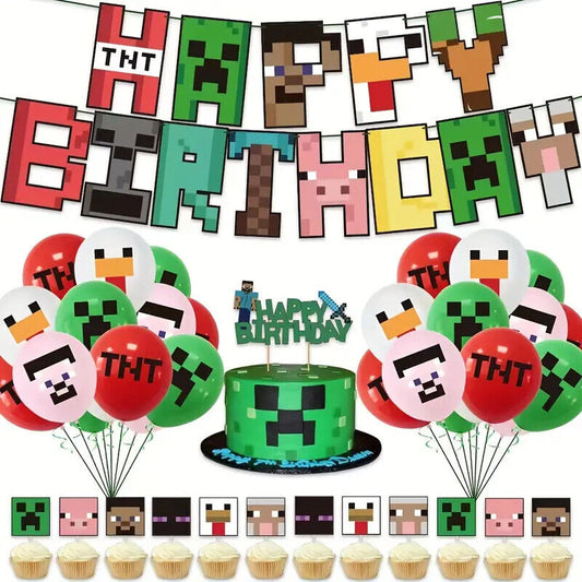 MINECRAFT GAMING PARTY SUPPLIES BALLOONS TOPPER VIDEO GAME BIRTHDAY DECORATIONS2