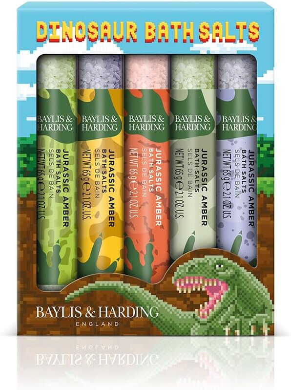 Baylis & Harding Dinosaur 5 Test Tube Bath Salts Gift Set Vegan Friendly KIDS