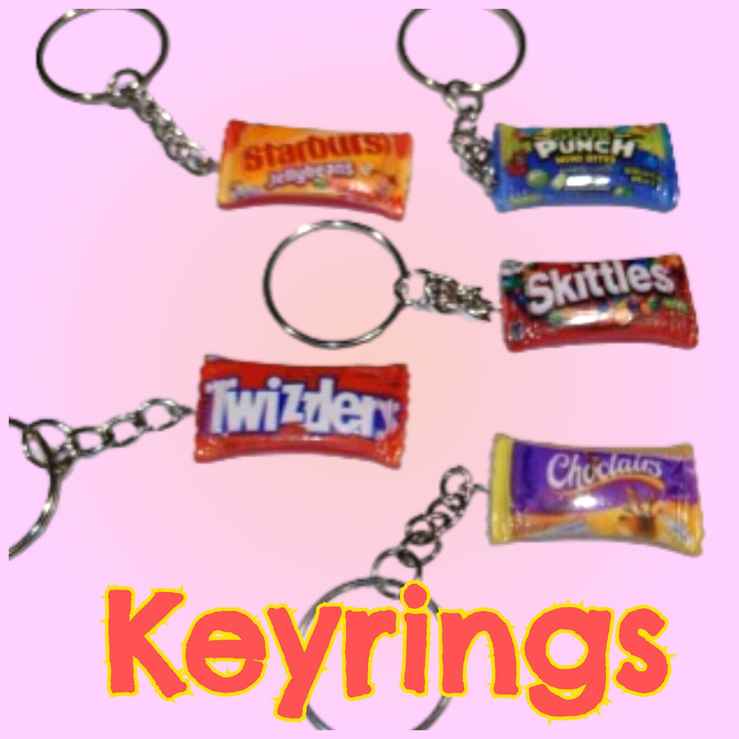 Cute Skittles Keyring keychain STARBURST SOUR PUNCH TWIZZLERS CHOCLAIRS CHOOSE