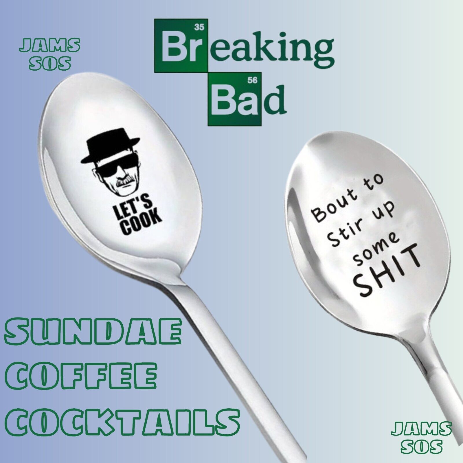 BREAKING BAD Spoon ICE CREAM COFFEE SUNDAE SILVER LETS COOK STIR UP SOME S**T