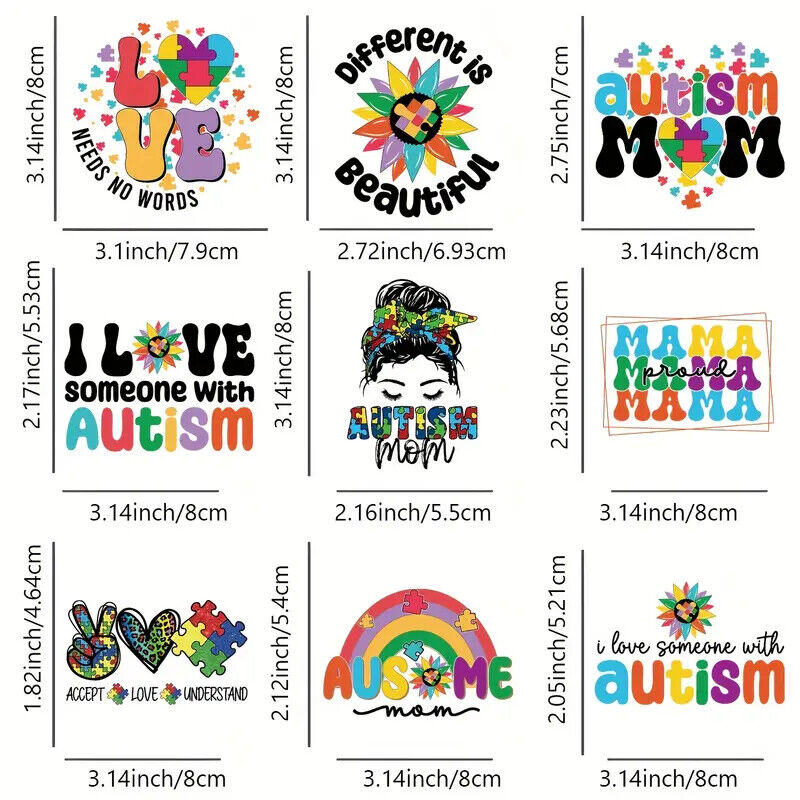 AUTISM MOM MUM IRON-ON TRANSFER LOVE DIFFERENT BEAUTIFUL RAINBOW