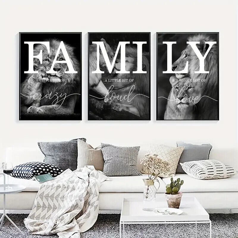LION FAMILY Canvas Art Pictures Large LOVE LIVE LIFE CRAZY LOUD LIONESS
