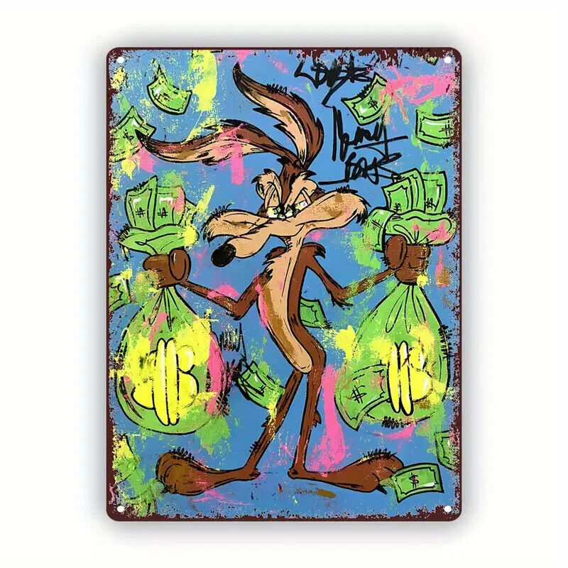 LOONY TUNES WILE E COYOTE MONEY CASH Tin Metal sign GIFT Art Deco Movie DOLLAR