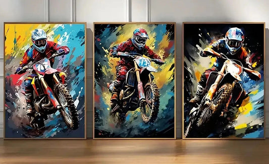 Dirt Bike Sport Splatter Paint Motocross Rider Canvas Poster Picture MOTORBIKE