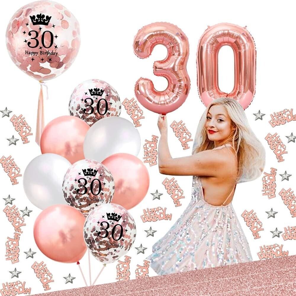30th Birthday Party Decorations Set 36Pcs ROSE GOLD Balloons Banner PINK 30