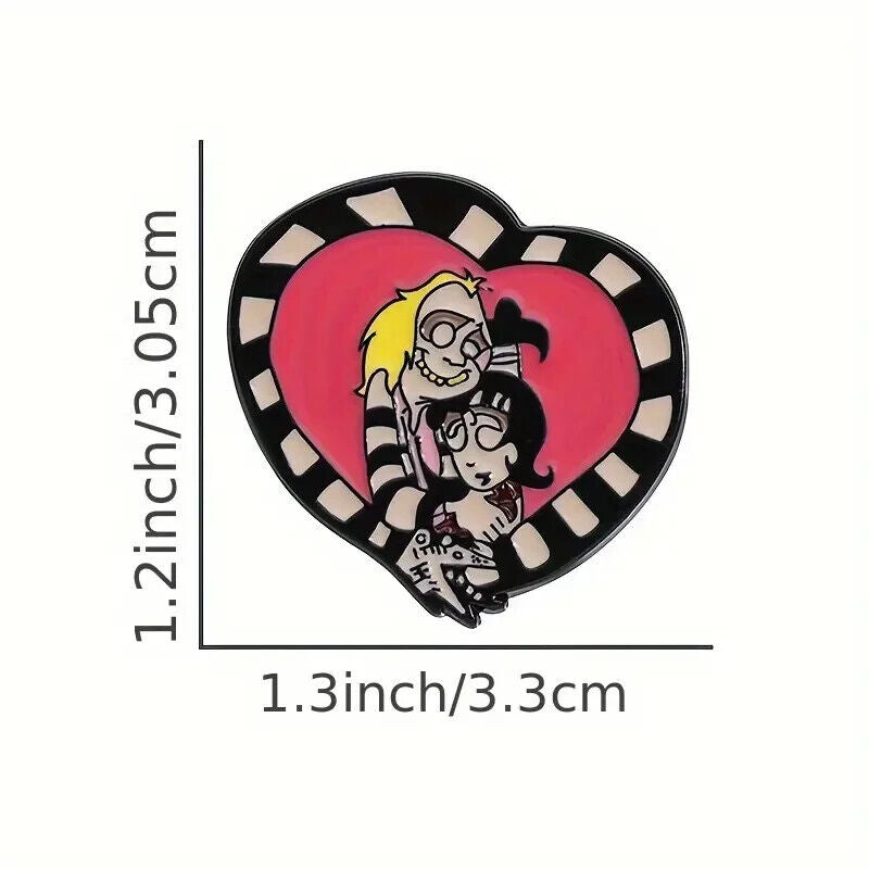 Beetlejuice Lydia Deetz Pin badge MOVIE HEART 2024 NEW BEETLE JUICE BLACK RED