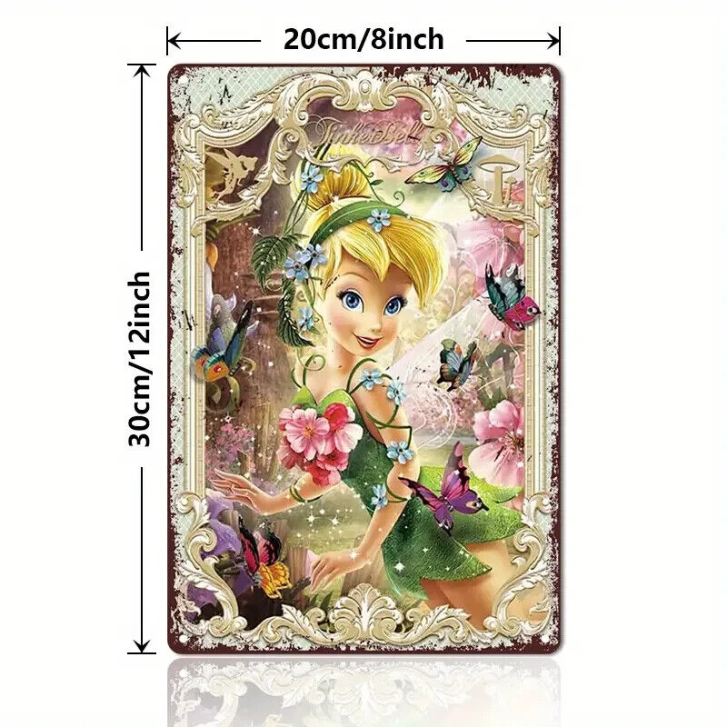DISNEYS TINKER BELL GIRLS YELLOW Tin Metal sign GIFT Art Deco Movie FLORAL