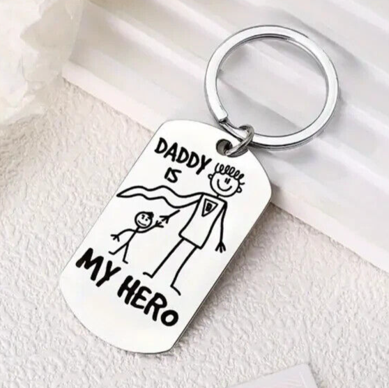 DADDY IS MY HERO Keyring Or bag Charm Birthday Fathers Day Love Gift XMAS DAD