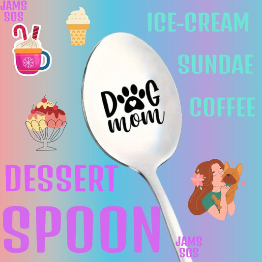 DOG MOM NOVELTY Spoon COFFEE SUNDAE COCKTAIL SILVER SPECIAL PETS LOVE ICE-CREAM