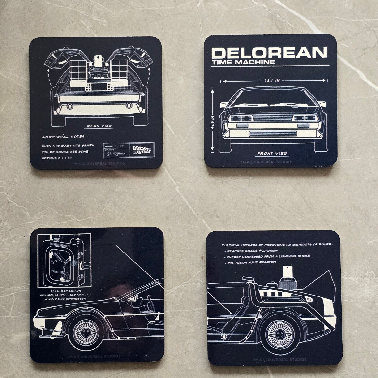 BACK TO THE FUTURE DELOREAN SCHEMATIC COASTER TIME MACHINE FLUX CAPACITOR