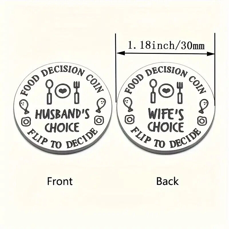 FOOD DECISION COIN SILVER Husband WIFE Keyring Mens Gift FLIP TO DECIDE FUN