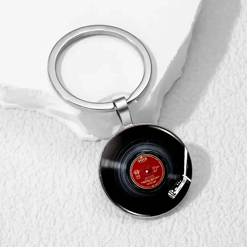 Classic Vinyl Record Round Silver Enamel Keyring Retro Gift HMV TAPE RETRO