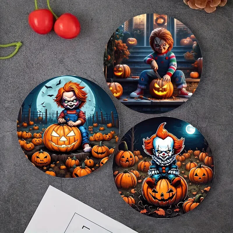 6 X Halloween Horror Movie Character Spooky Coasters Set CHUCKY IT MYERS SCARY