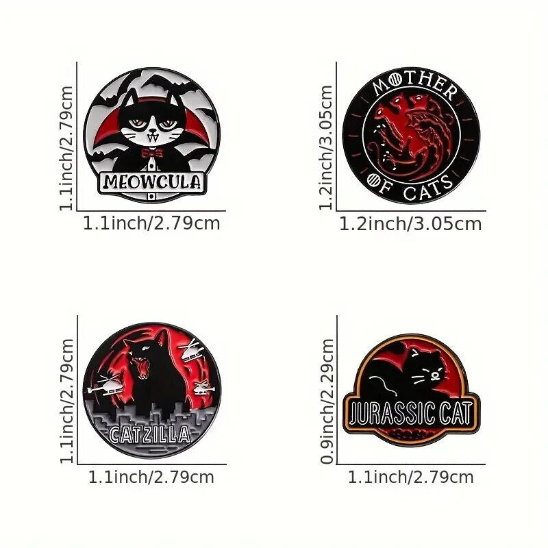 CATS Metal Enamel Pin Badge Brooch JURASSIC CATZILLA MEOWCULA MOTHER