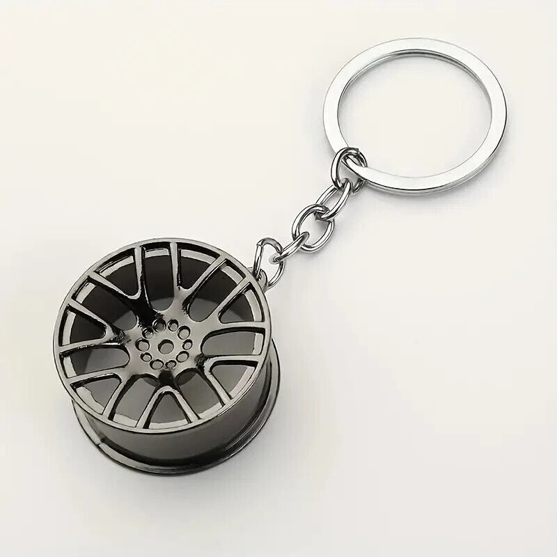 Alloy Wheel Keyring Modified Car Wheel Hub Key Chain Part Keyring CHROME SILVER