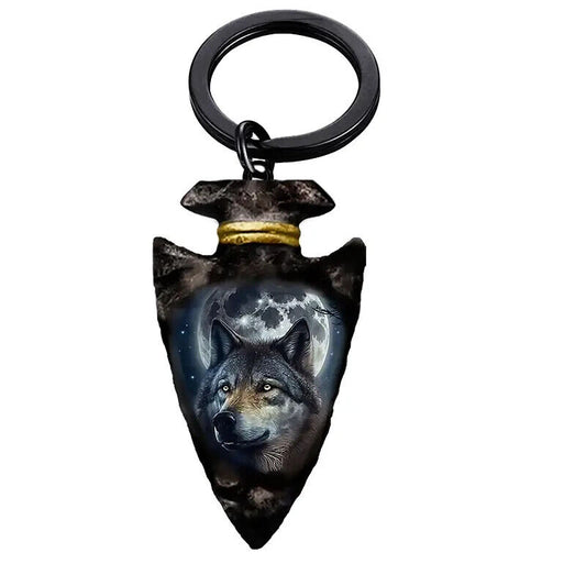 WOLF HEAD MOON WOLVES ARROW HEAD Keyring Pagan Gothic Wicca Gift KEYCHAIN