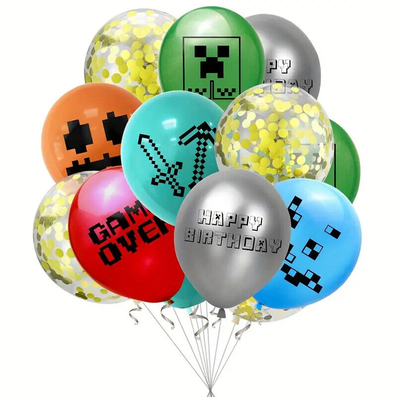 MINECRAFT GAMING PARTY SUPPLIES BALLOONS TOPPERS VIDEO GAME BIRTHDAY DECORATIONS
