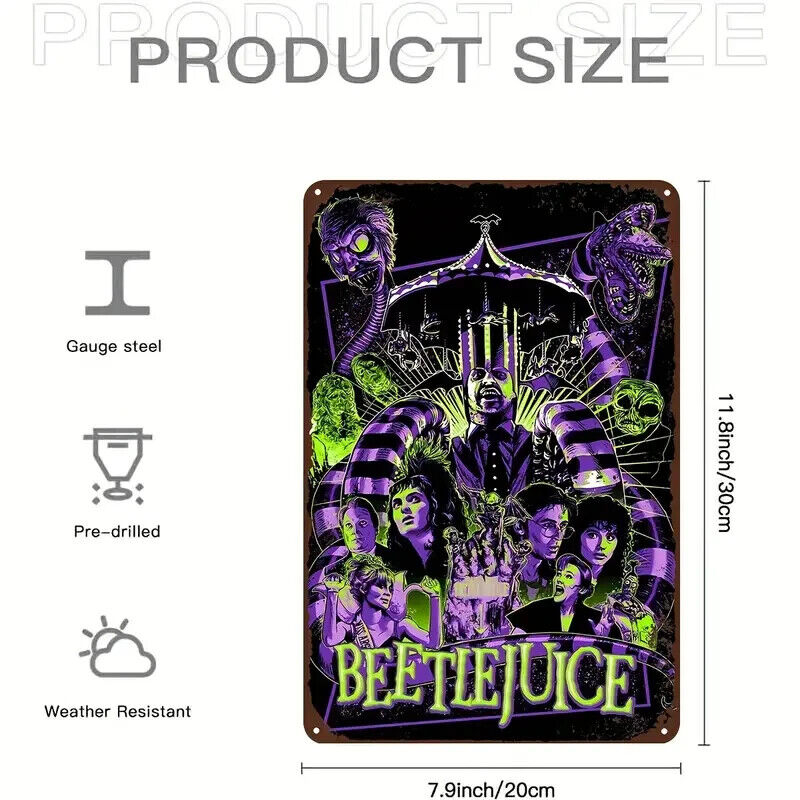 Beetlejuice Beetlegeuse Tin Metal sign Halloween Horror Art Deco Movie NEON