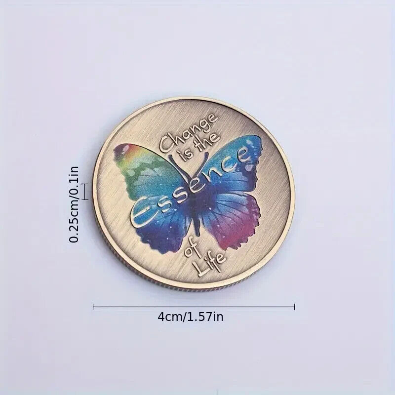 Colorful Butterfly Lucky Coin Change Is The Essence of Life Metal BRONZE GOD