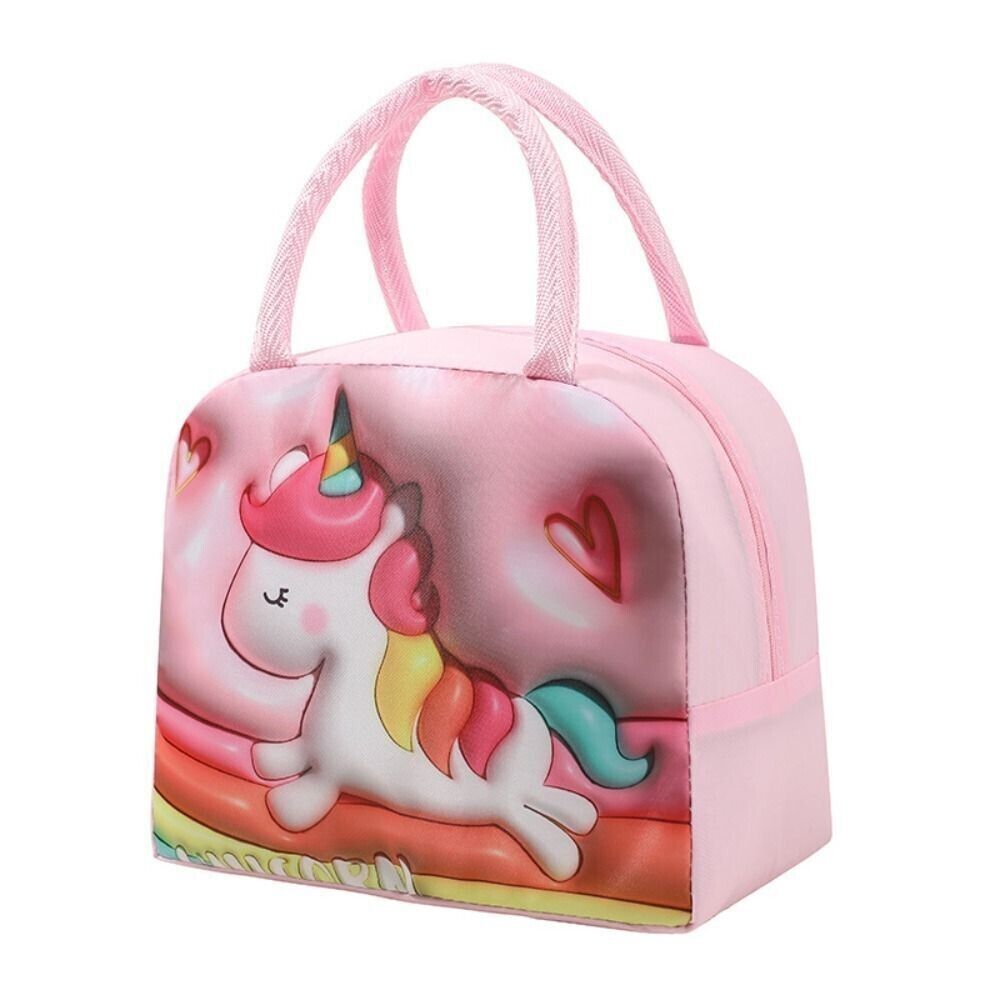 UNICORN Lunch Box Bag Thermal INSULATED Bag School Stereoscopic Vision PINK