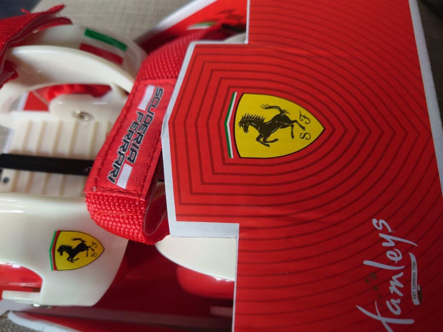 Hamleys® OFFICIAL Ferrari Flashing Wheels Roller Skates WHITE RACING CHILDRENS