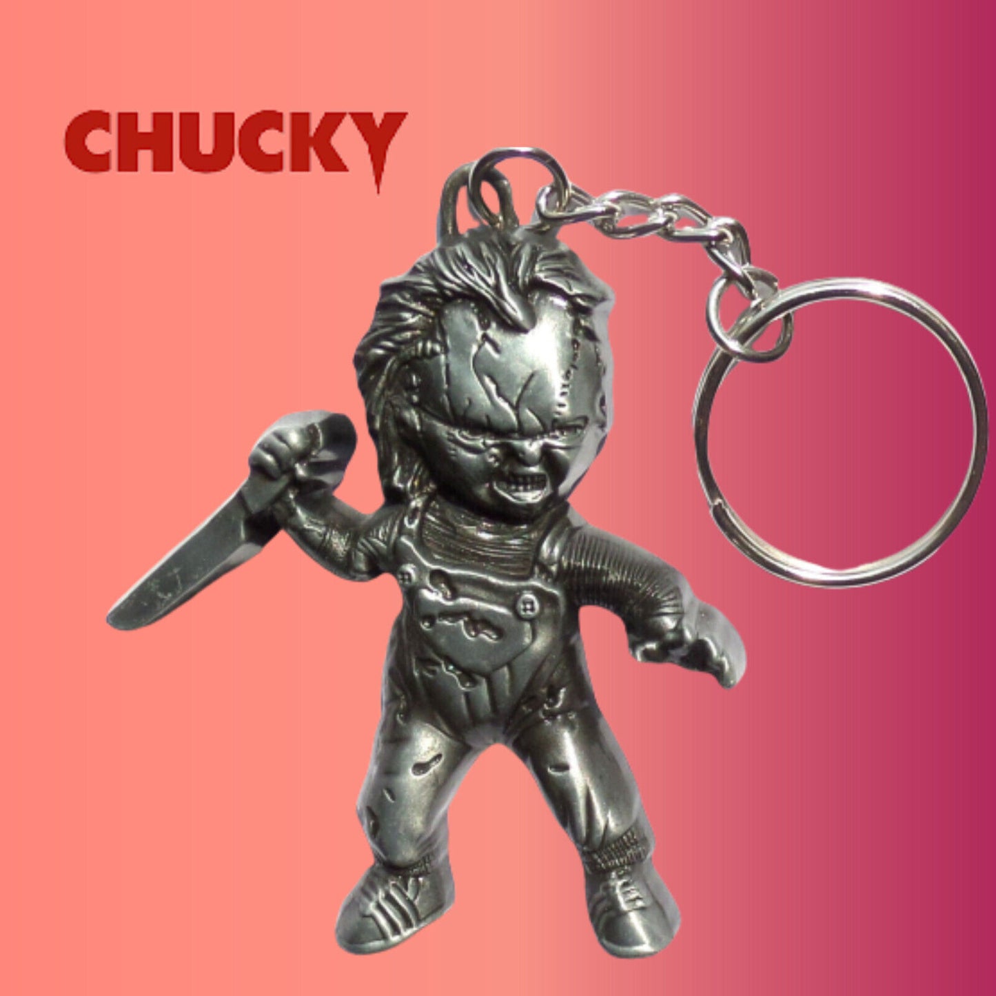 CHUCKY DOLL CHILDS PLAY FIGURE KEYRING KEYCHAIN METAL STEEL MOVIE HORROR