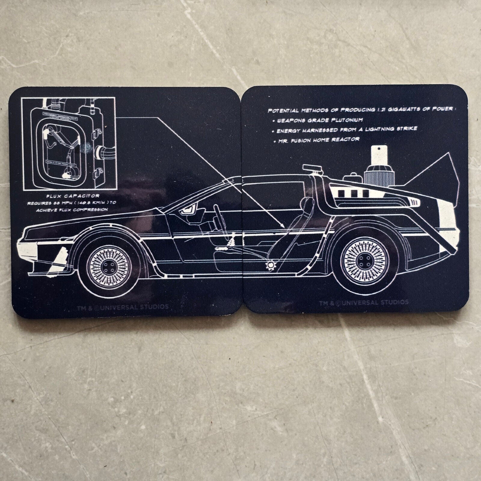 BACK TO THE FUTURE DELOREAN SCHEMATIC COASTER TIME MACHINE FLUX CAPACITOR
