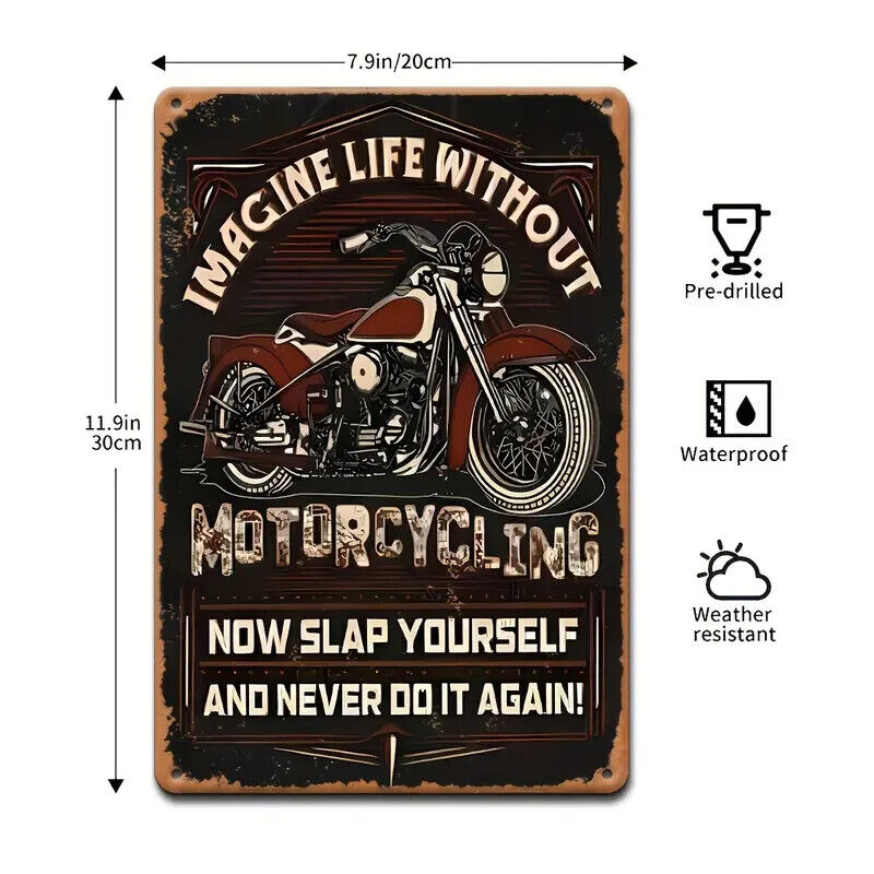 IMAGE LIFE WITHOUT MOTORCYCLES Tin Metal sign Art Deco Movie MECHANIC BIKE