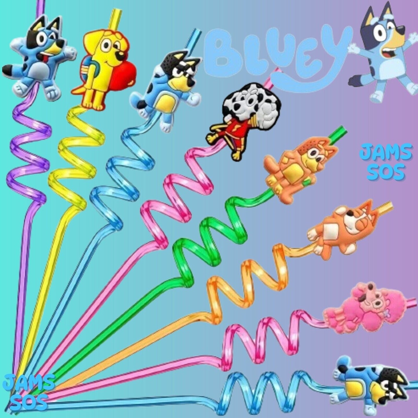 BLUEY NOVELTY CURLY STRAWS STRAW LUCKY BINGO SHAZAM CHLOE COCO CHILLI CBEEBIES