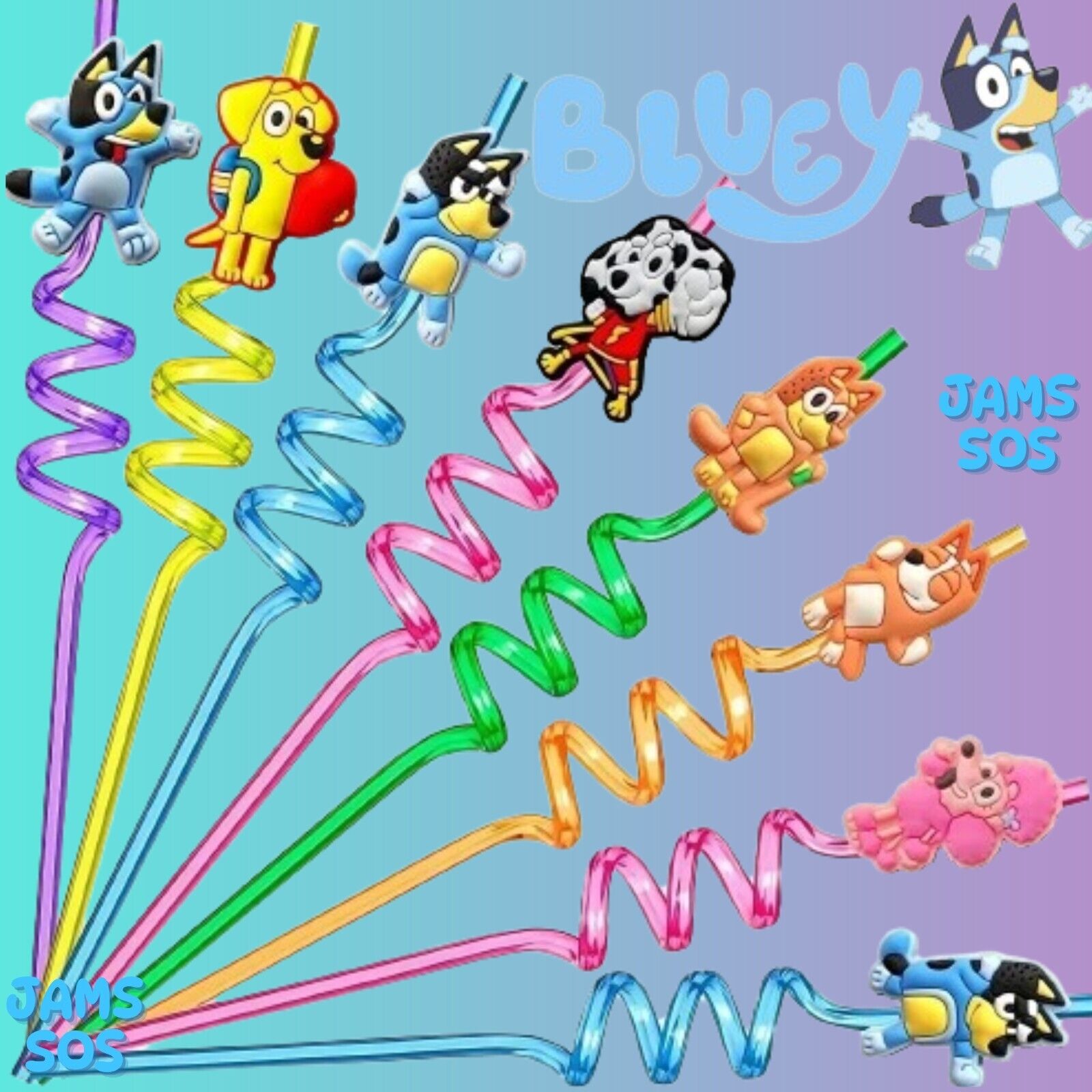 BLUEY NOVELTY CURLY STRAWS STRAW LUCKY BINGO SHAZAM CHLOE COCO CHILLI CBEEBIES